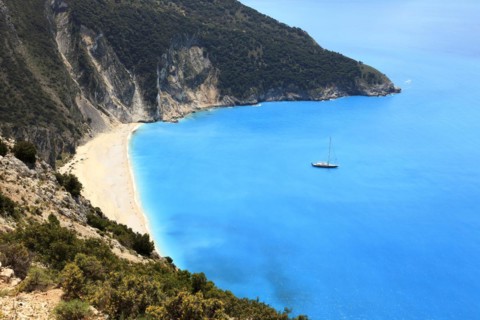 Sailing yacht at Myrtos beach