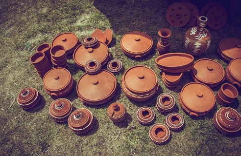 Traditional clay pottery for sale at the market