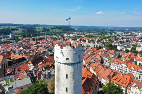 Aerial view of the flour sack in Ravensburg is a historical sight of the city of Ravensburg. Ravensburg