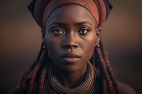 Portrait of woman from Himba herder tribe in Namibia. Ai generated art
