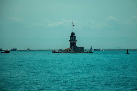 Maidens Tower located in the middle of Bosporus