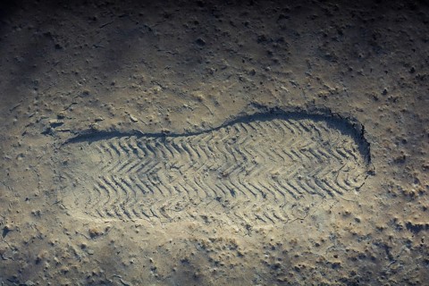 Footstep pattern seen on a concrete background