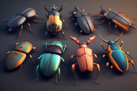 Collection of hand drawn bugs or beetles. Ai generated art