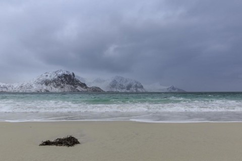 Haukland beach with winter