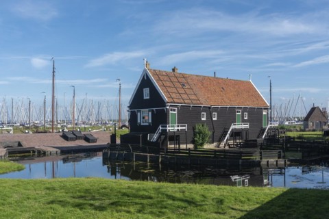 Ensemble with historic fishermens houses in the Zuiderzee Museum