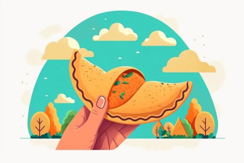 Hand holds empanada. Latin American food empanadas in plate. Ai generated art