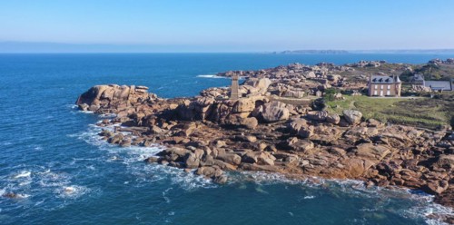 Aerial view rocky coast of Ploumanach