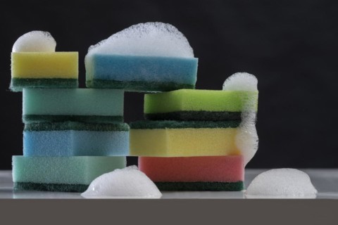 Lined up plaster sponges with foam