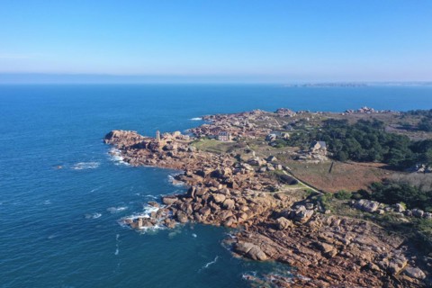 Aerial view rocky coast of Ploumanach