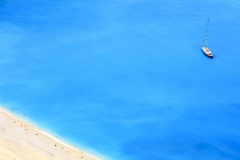 Sailing yacht at Myrtos beach