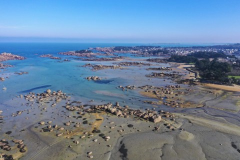 Aerial view rocky coast of Tregastel and Ploumanach