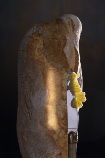 Ciabatta bread with knife and butter