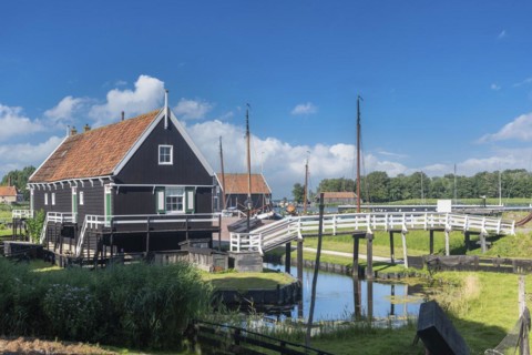 Ensemble with historic fishermens houses in the Zuiderzee Museum