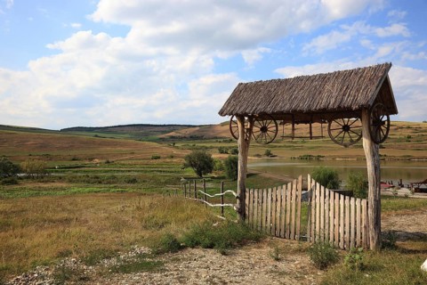 Transylvanian wooden gate at the entrance to an agricultural property