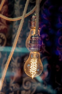Decorative antique edison style filament light bulbs hanging