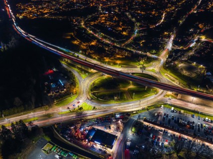 Night Top Down over Penn Inn Flyover and Roundabout from a drone Newton Abbot