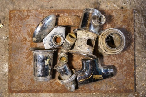 Old brass nuts and fittings for plumbing use recycling. Recycling of non-ferrous scrap