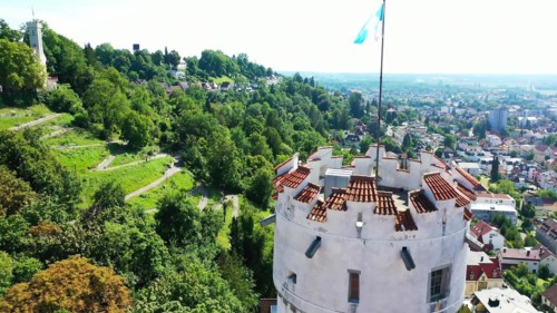 Aerial view of the flour sack in Ravensburg is a historical sight of the city of Ravensburg. Ravensburg