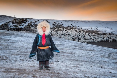 Nomad child in the winter time. Mongolia8 Bulgan Province