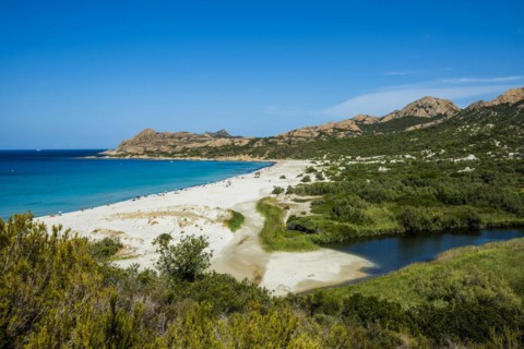 Sandy beach beach and mountains