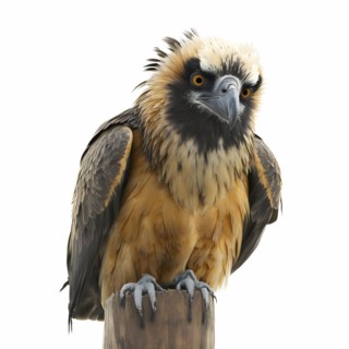 Portrait of an bearded vulture who sits on a pole
