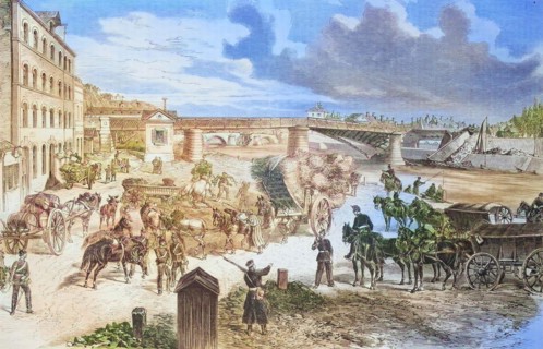 The army magazine and the blown up bridges in Pantoise near Paris