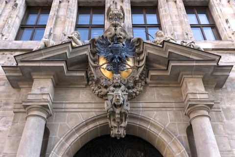Middle entrance portal of the historic Wolf Town Hall