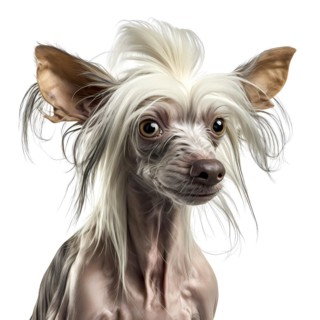 Portrait of a chinese crested dog in front of a white background. AI generated Art
