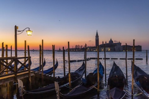 Early morning on the Canale della Giudecca with gondolas