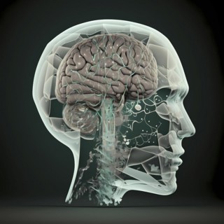 Icon image of human transparent head with brain and dementia