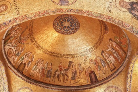 Porch with gilded mosaics and Old Testament themes