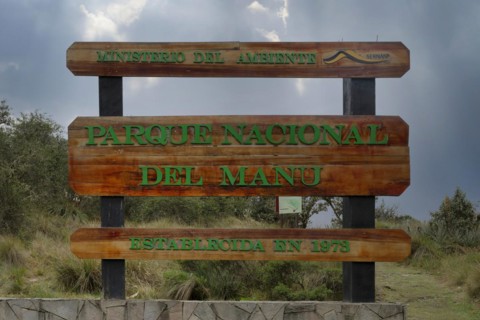 Signpost at the entrance of the Manu National Park