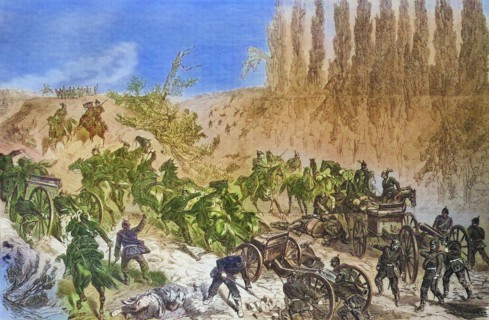 A Prussian foot battery forces its way up to the heights near Spichern