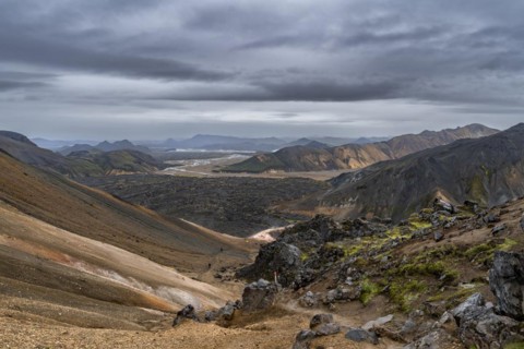 View over lava field Laugahraun at the turnoff to the peak Brennisteinsalda