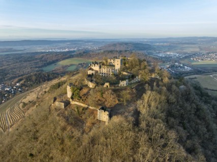 The Hohentwiel castle ruins illuminated by the morning sun