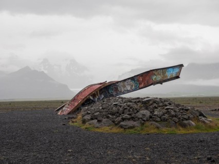 Remains of a bridge destroyed by volcanic eruption