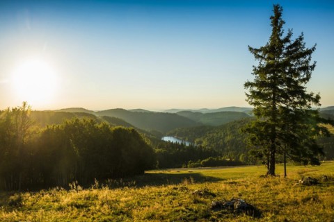 Mountain lake and hills