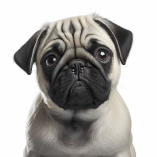 Portrait of a Pug in front of a white background. AI generated Art