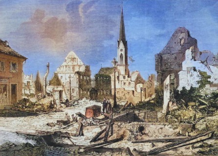 The devastations in the main street of Kehl after the bombardment