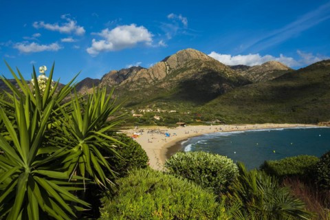 Sandy beach beach and mountains