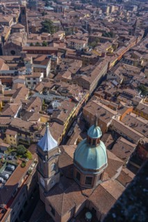 View from the Asinelli Tower of the towers of the churches of Santi Bartolomeo and Gaetano