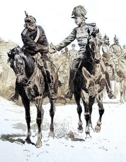 Count von Bismarck and General von Hartmann greet on parade at Longchamp
