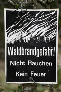 Forest fire danger sign in a forest near Bad Saeckingen