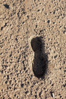 Footstep pattern seen on a concrete background