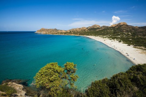 Sandy beach beach and mountains