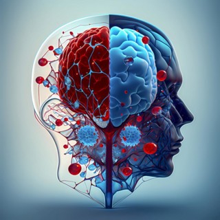Icon image of human transparent head with brain and dementia