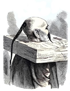 A cangue or tcha is a device used for public humiliation and corporal punishment in China and some other parts of East and Southeast Asia until the early years of the 20th century. Occasionally it was...