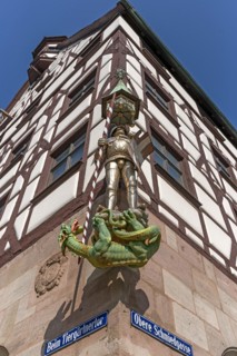 Figure of St. George as dragon slayer on Pilatus House