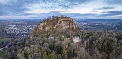 The volcanic cone Hohentwiel with the castle ruins seen from the west