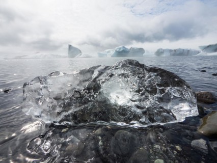 Chunks of ice floating in the Joekulsarlon glacier lagoon